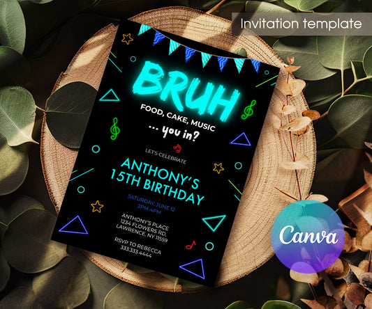Bruh Music customizable invitation template | Share or Print | boy | RL989