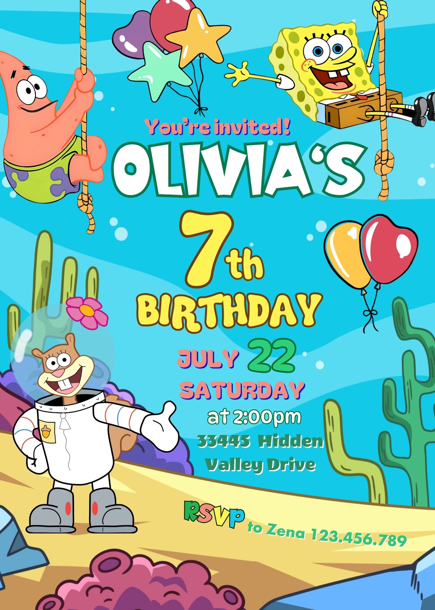 SpongeBob SquarePant customizable invitation template | Share or Print | EZ341