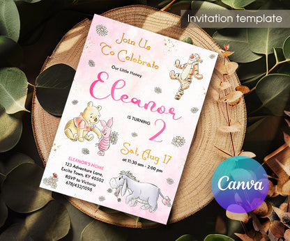 Winnie the Pooh customizable invitation template | Share or Print | NZ391