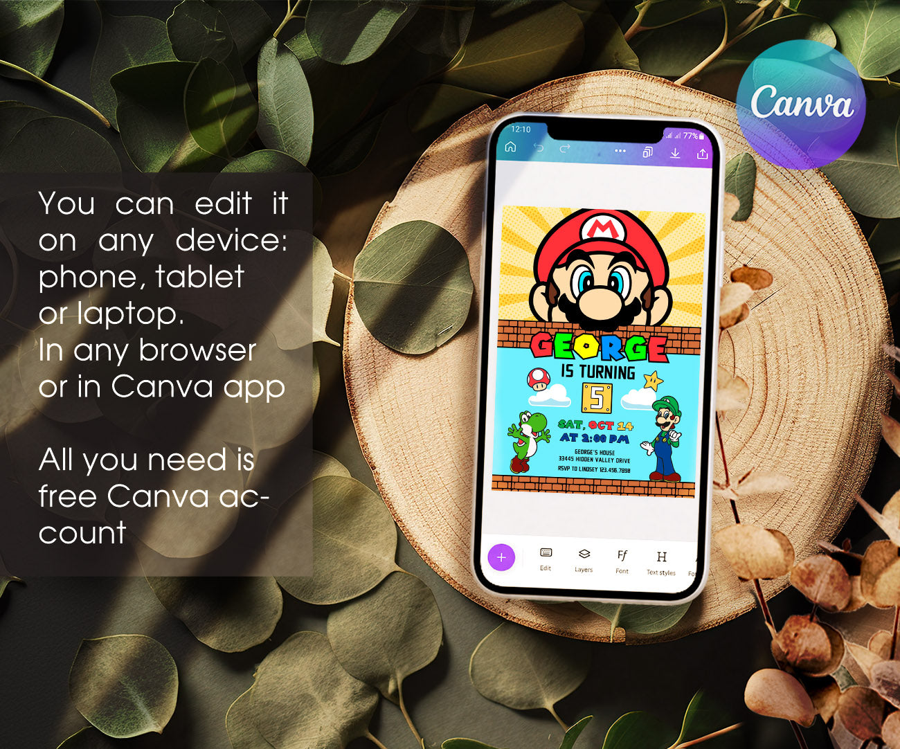 Super Mario Bros customizable invitation template | Share or Print | FY710