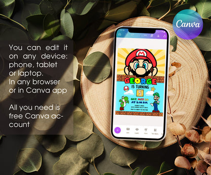 Super Mario Bros customizable invitation template | Share or Print | FY710