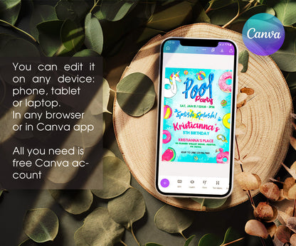 Pool Party customizable invitation template | Share or Print | girl | TG554