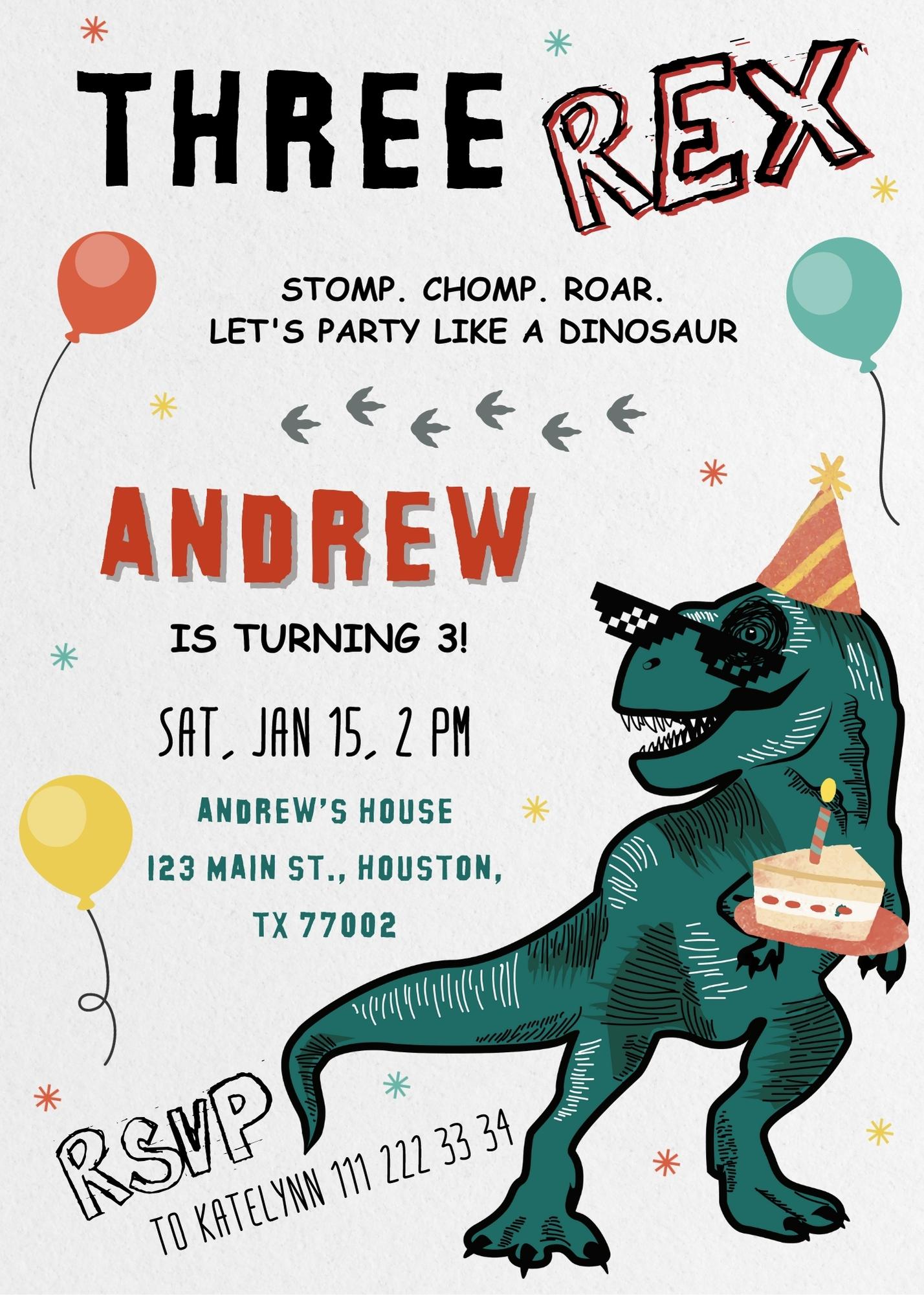 Dinosaur T-Rex customizable invitation template | Share or Print | CU999