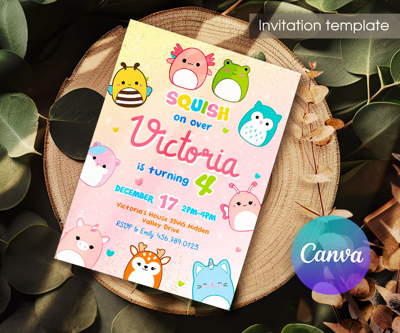 Squishmallows customizable invitation template | Share or Print | XF779