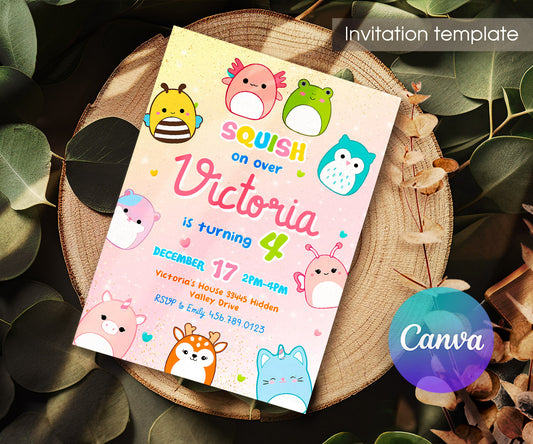 Squishmallows customizable invitation template | Share or Print | XF779