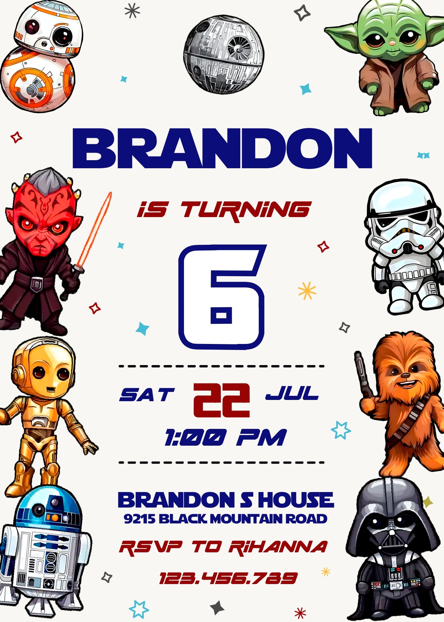 Star Wars Darth Vader customizable invitation template | Share or Print | boy | KY084