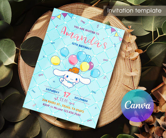 Cinnamoroll Hello Kitty Sanrio customizable invitation template | Share or Print | girl | SA802