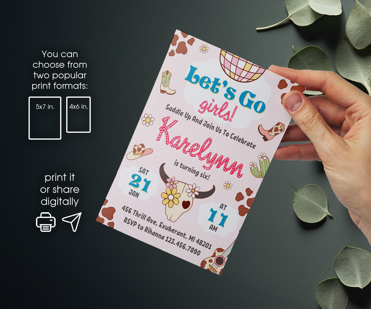 Cowgirl Pink Rodeo customizable invitation template | Share or Print | girl | JT106