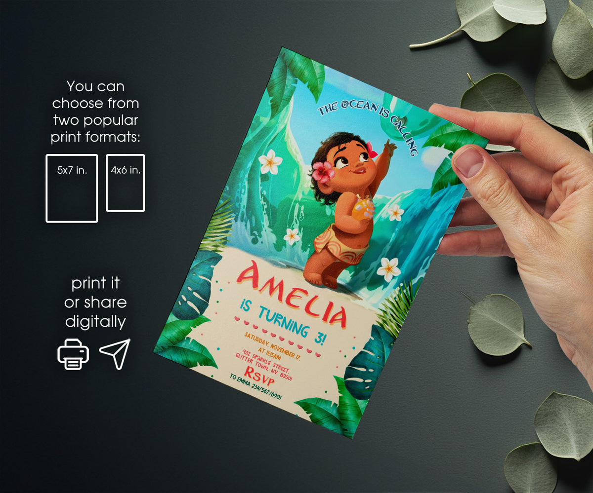 Moana Princess customizable invitation template | Share or Print | girl | HQ242