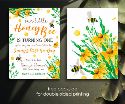 1st Bee Day Party customizable invitation template | Share or Print | JQ779