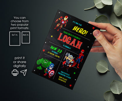 Avengers Marvel Superhero customizable invitation template | Share or Print | boy | ZK499