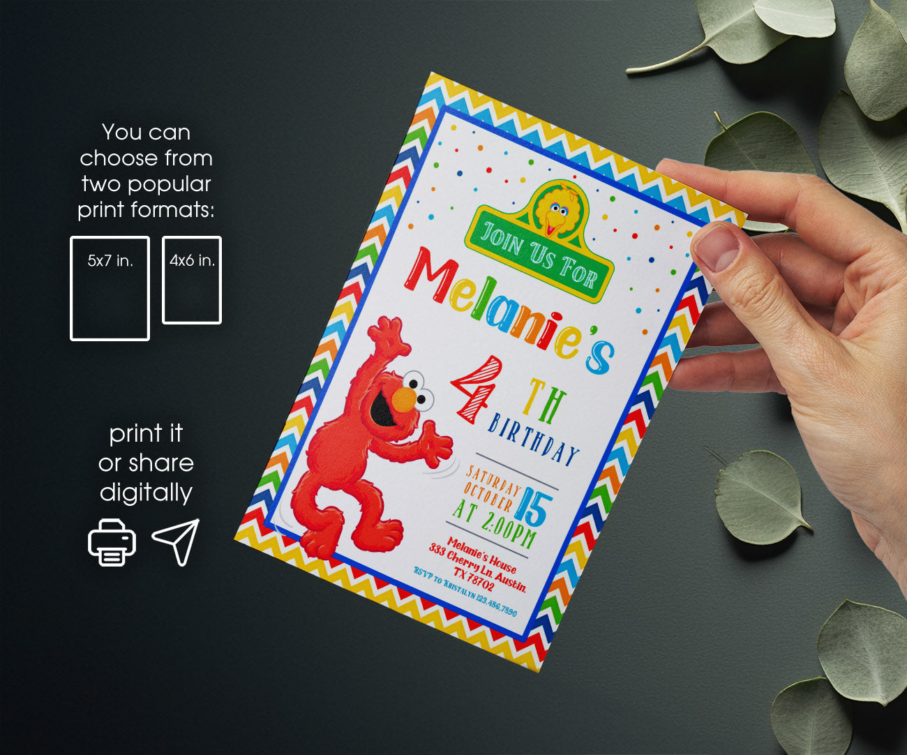 Sesame Street Elmo customizable invitation template | Share or Print | IF184