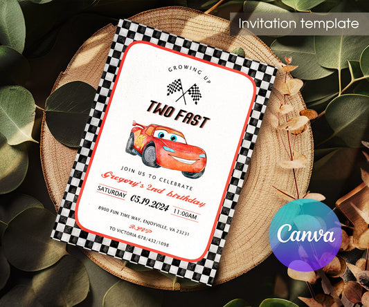 Cars Lightning Mcqueen Two customizable invitation template | Share or Print | boy | VT115