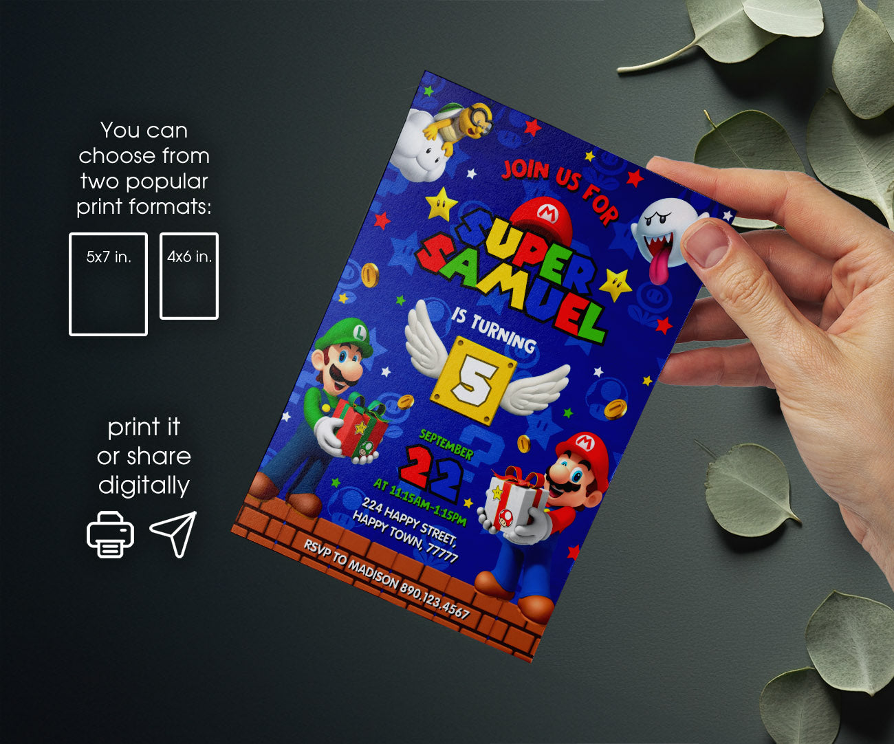 Super Mario Bros customizable invitation template | Share or Print | KA472