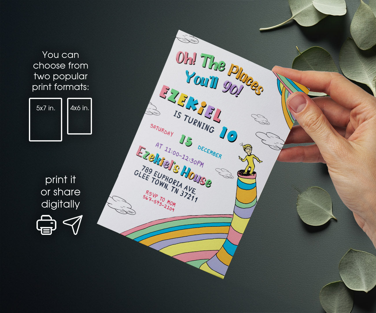Dr Seuss Oh, the Places You'll Go customizable invitation template | Share or Print | ZC948