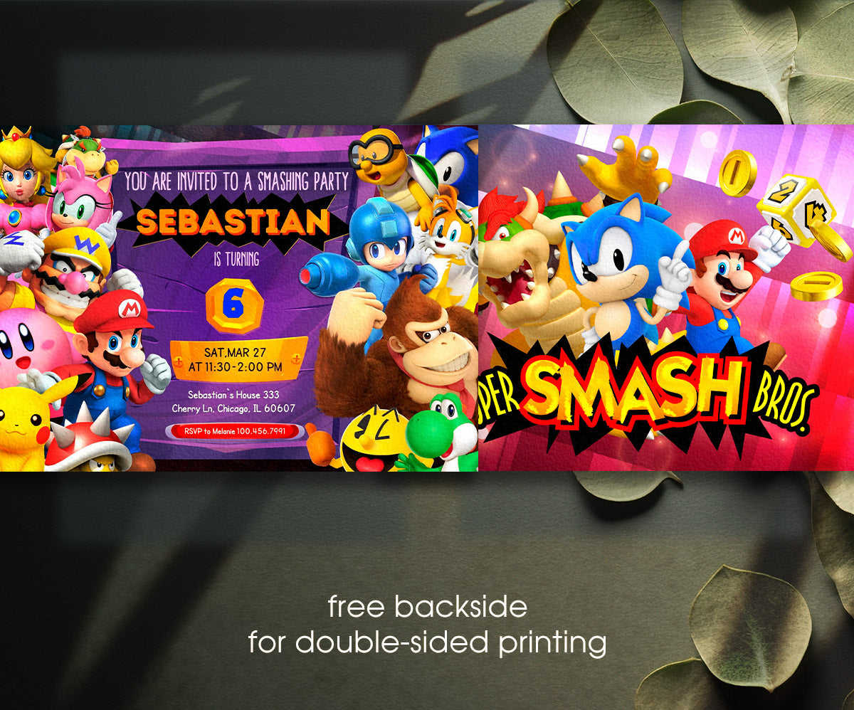 Super Smash Mario Bros customizable invitation template | Share or Print | DH608