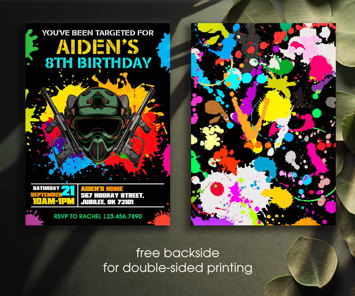 Paintball Airsoft battle customizable invitation template | Share or Print | boy | TH048
