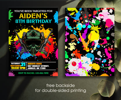 Paintball Airsoft battle customizable invitation template | Share or Print | boy | TH048