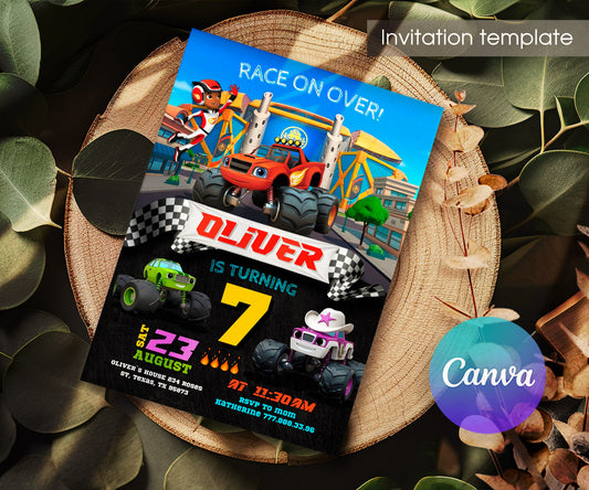Blaze Monster Machines Trucks customizable invitation template | Share or Print | boy | HD081