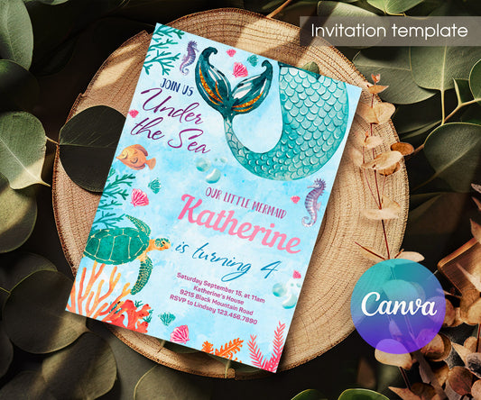 The Little Mermaid Ariel customizable invitation template | Share or Print | girl | FG096