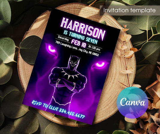 Black Panther Superhero Marvel customizable invitation template | Share or Print | boy | LG802