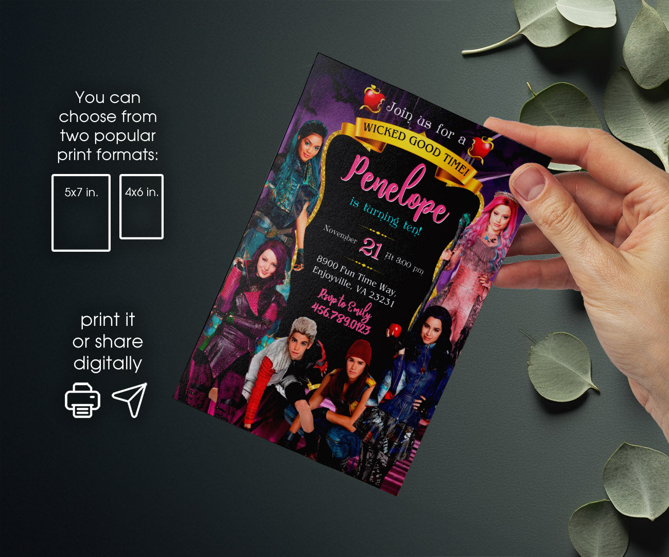 Descendants Disney customizable invitation template | Share or Print | QJ947
