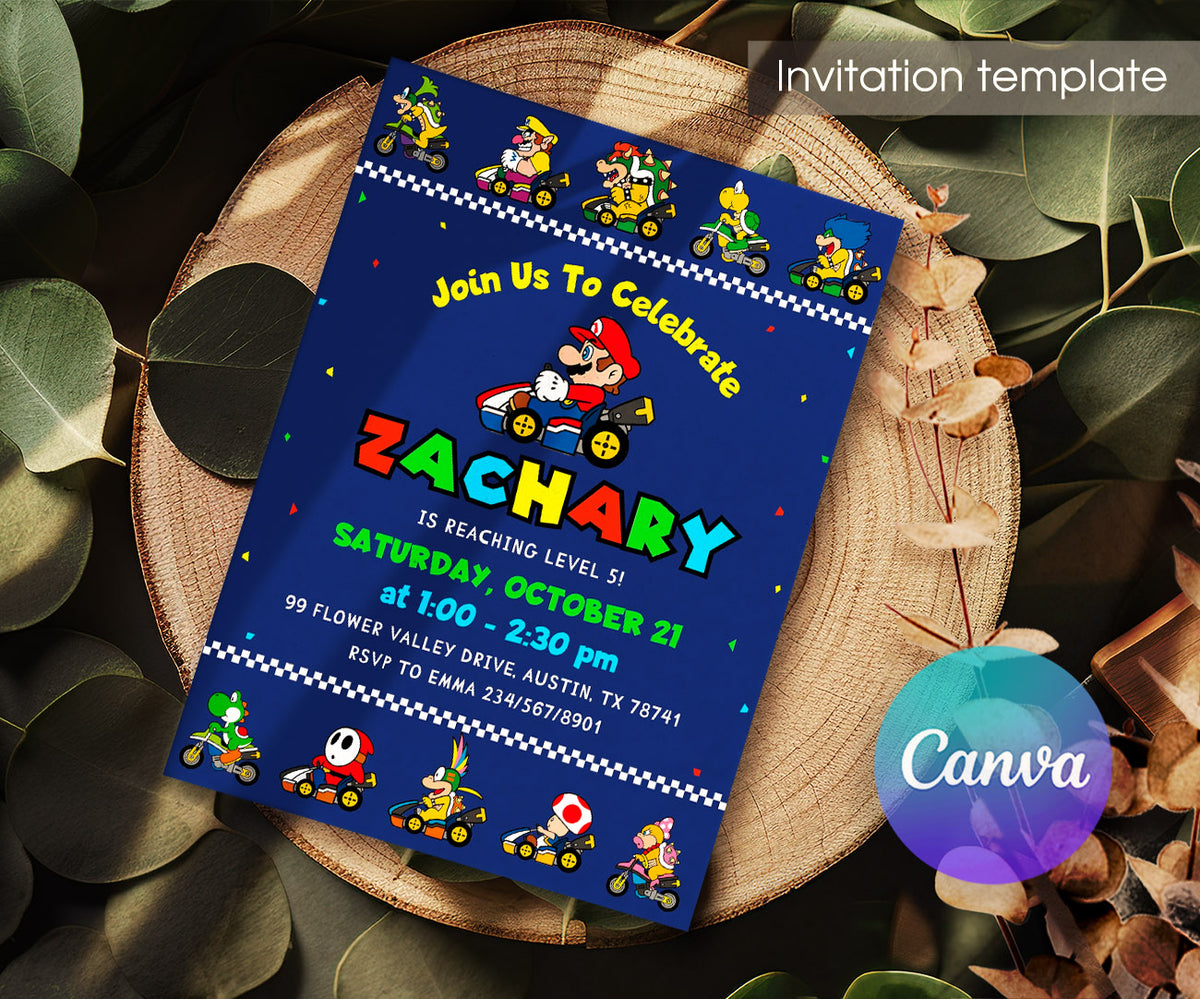 Mario Kart Gamer customizable invitation template | Share or Print | boy | NP709