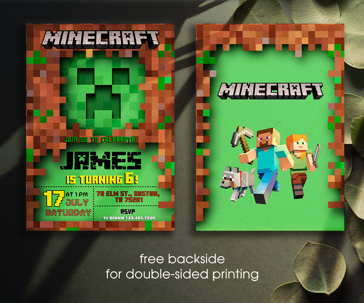 Minecraft Gamer customizable invitation template | Share or Print | VM868