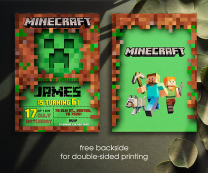Minecraft Gamer customizable invitation template | Share or Print | VM868