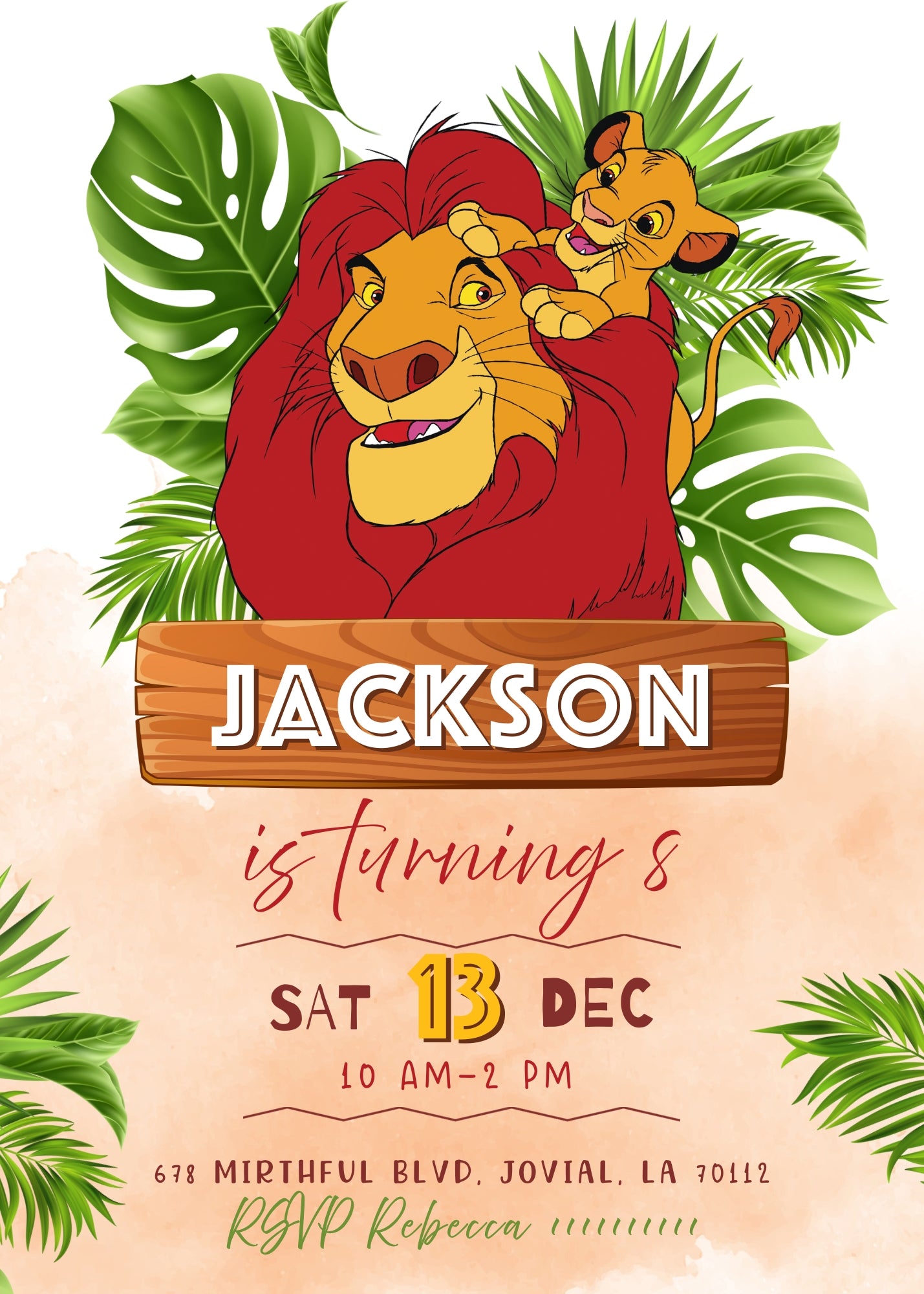 Lion King Simba customizable invitation template | Share or Print | MA960