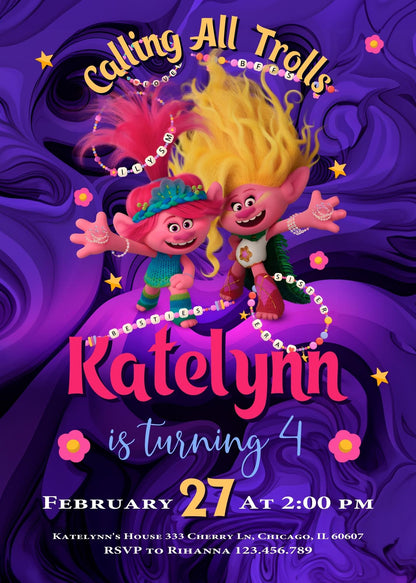 Trolls Poppy customizable invitation template | Share or Print | ZZ160