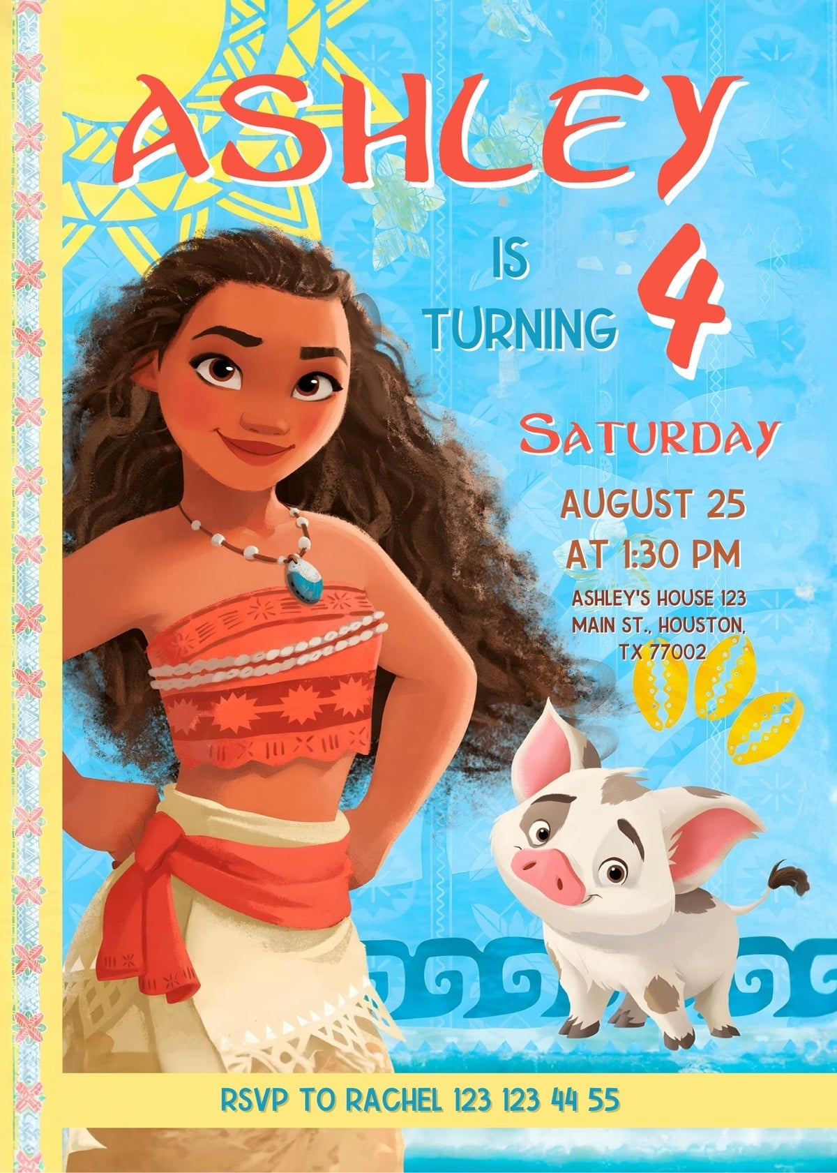 Moana Princess customizable invitation template | Share or Print | girl | ZJ670