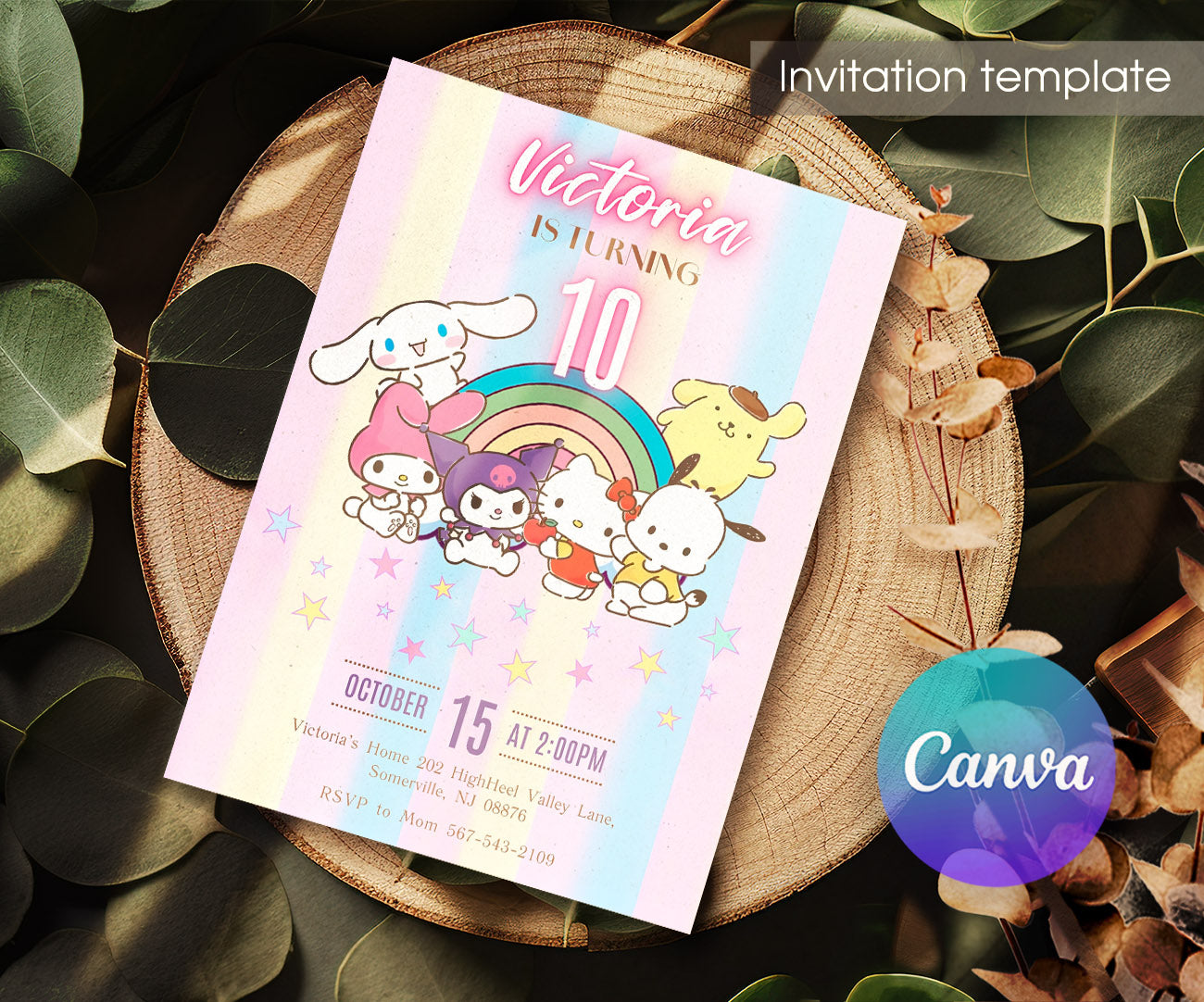 My Melody Hello Kitty Sanrio customizable invitation template | Share or Print | girl | VQ320