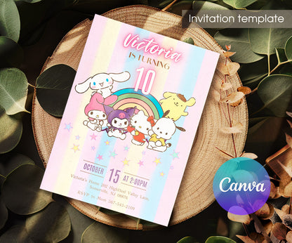 My Melody Hello Kitty Sanrio customizable invitation template | Share or Print | girl | VQ320