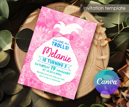 Trolls Poppy customizable invitation template | Share or Print | GN635