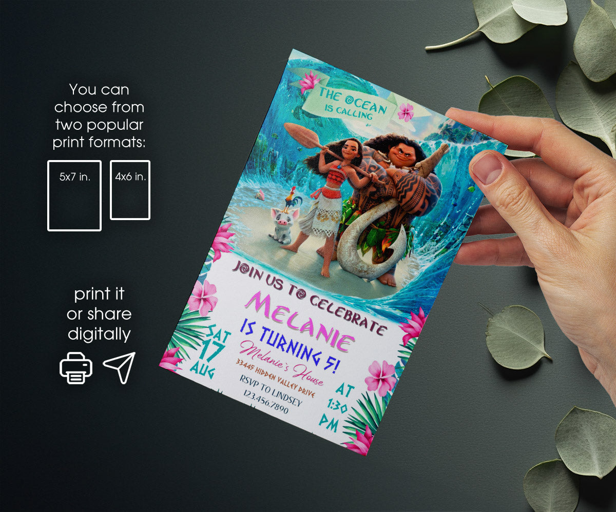 Moana Princess customizable invitation template | Share or Print | girl | WT661