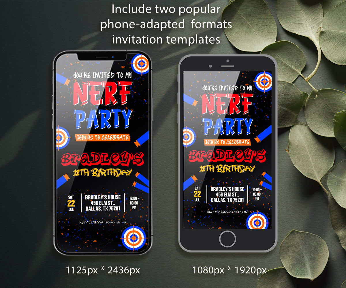 NERF Dart Wars customizable invitation template | Share or Print | boy | EY032