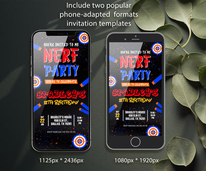 NERF Dart Wars customizable invitation template | Share or Print | boy | EY032