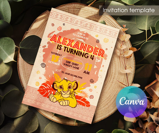 Lion King Simba customizable invitation template | Share or Print | JP134