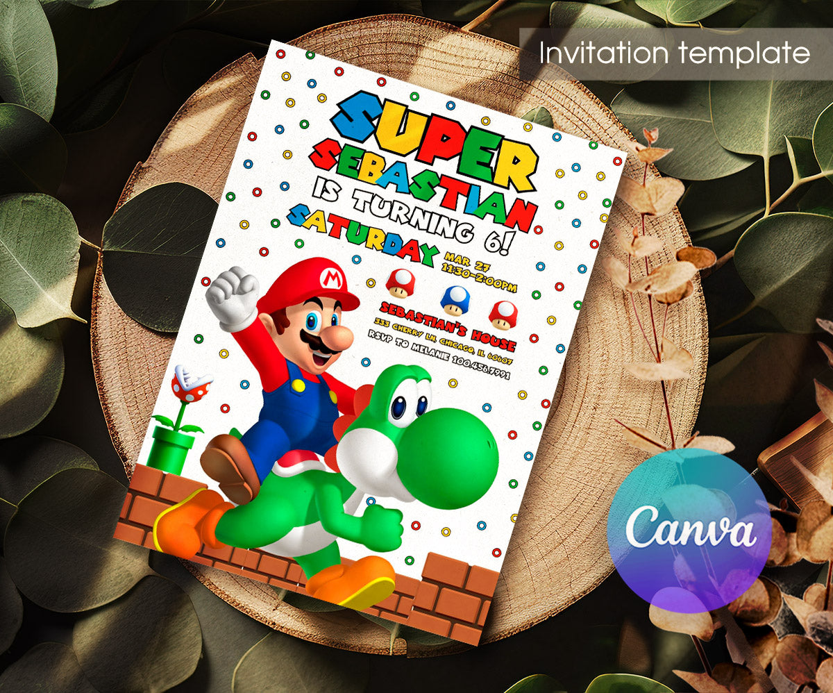 Super Mario Bros customizable invitation template | Share or Print | GV519