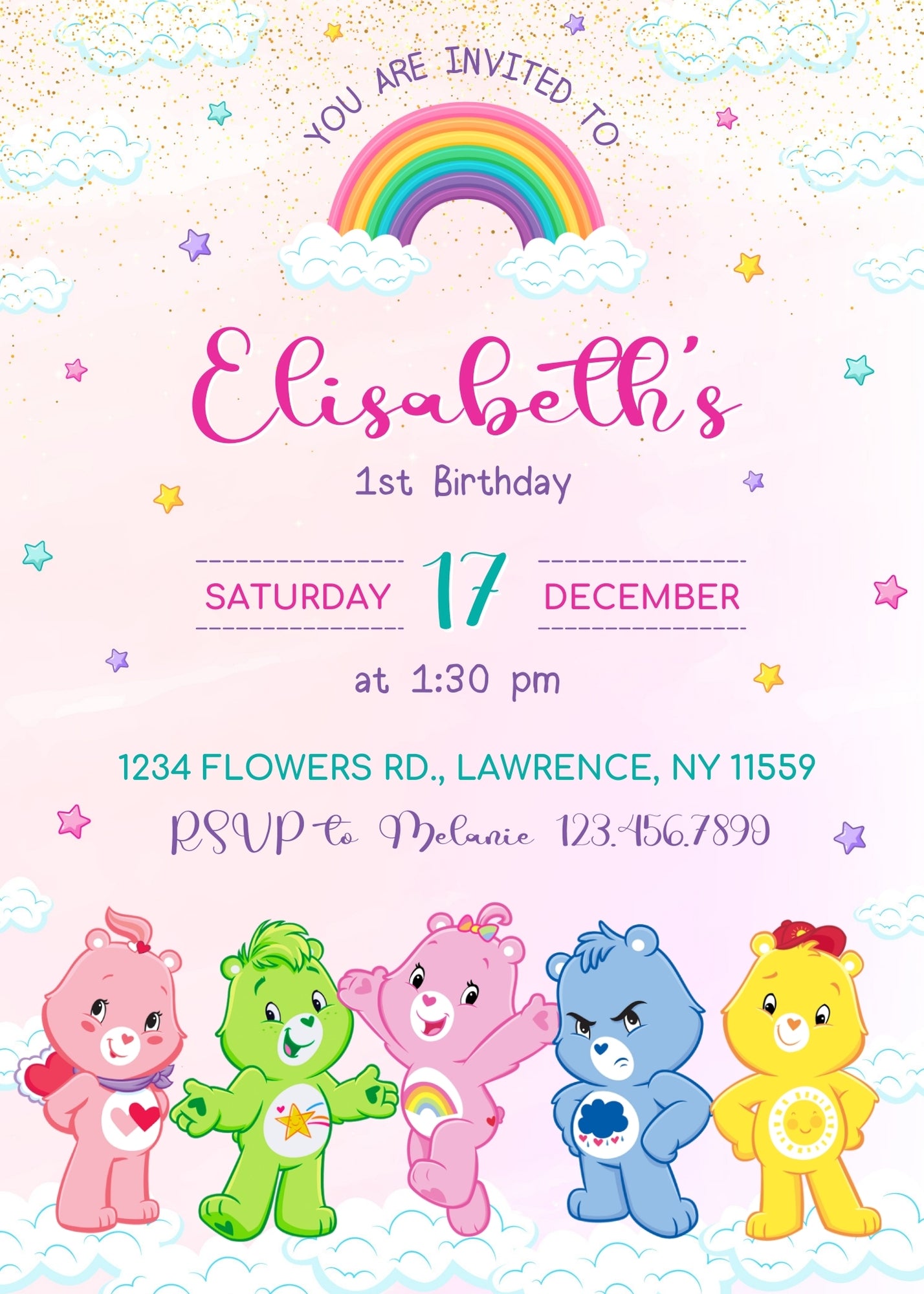 Care Bears customizable invitation template | Share or Print | VV882