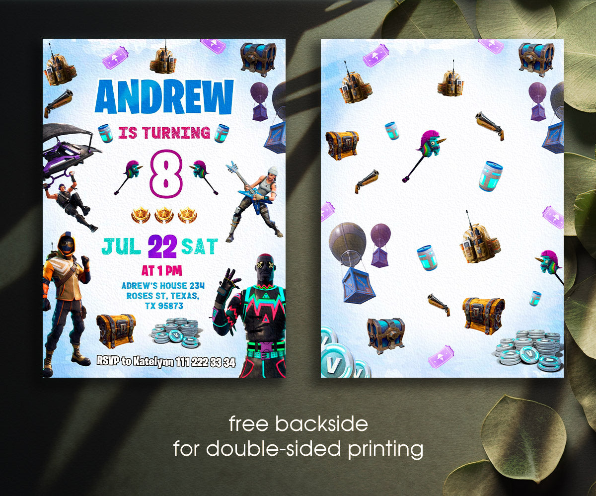 Fortnite Gamer customizable invitation template | Share or Print | boy | BB991