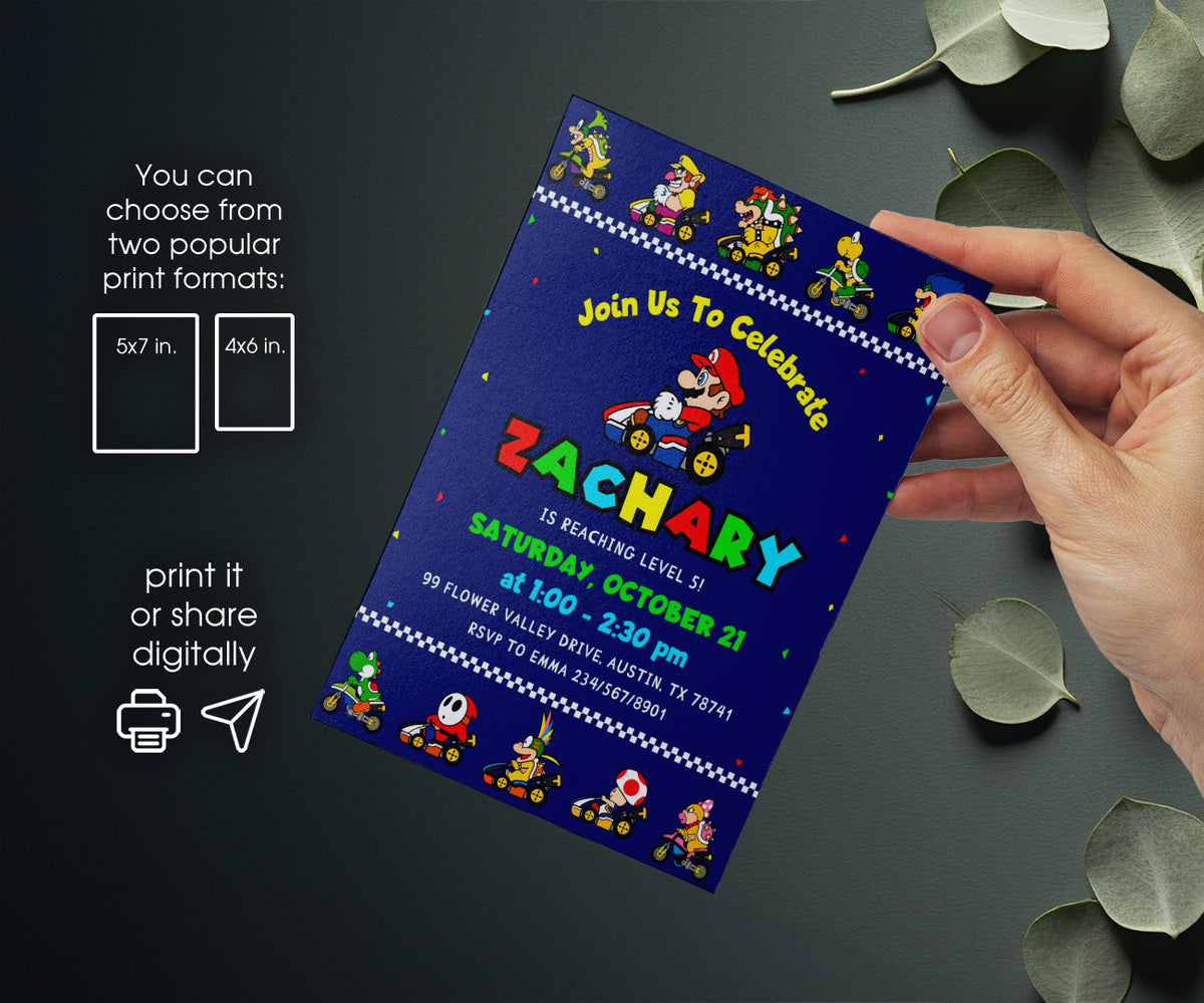 Mario Kart Gamer customizable invitation template | Share or Print | boy | NP709