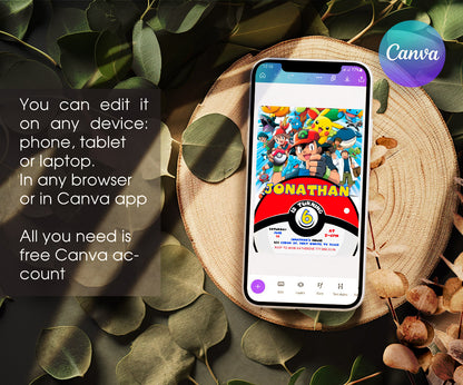 Pokemon Pikachu customizable invitation template | Share or Print | EA313
