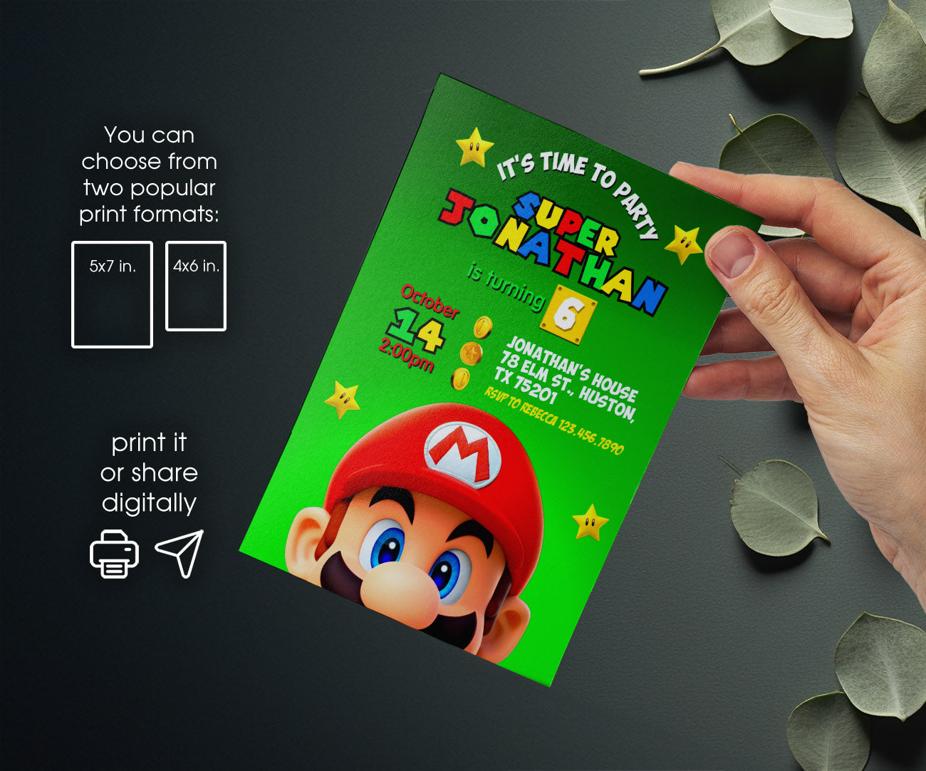Super Mario Bros customizable invitation template | Share or Print | DL575