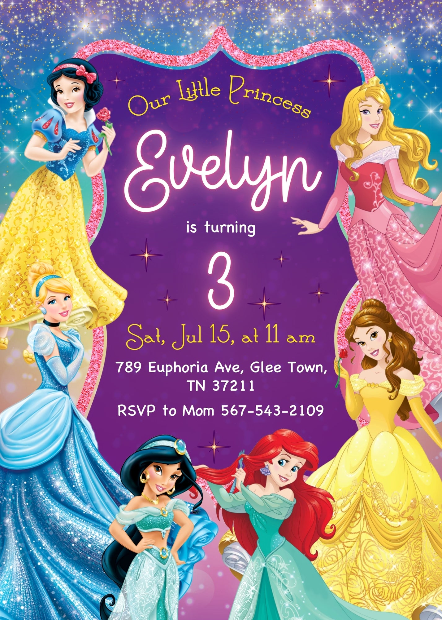 Disney Princess customizable invitation template | Share or Print | girl | LD913