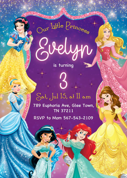 Disney Princess customizable invitation template | Share or Print | girl | LD913