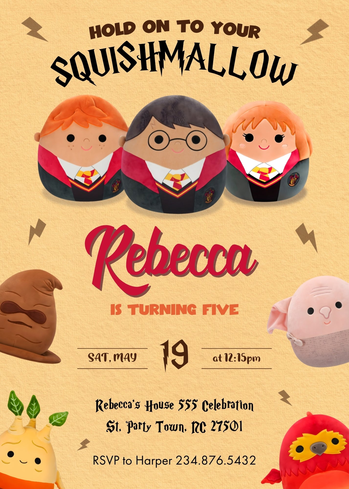 Squishmallows Harry Potter customizable invitation template | Share or Print | DW557