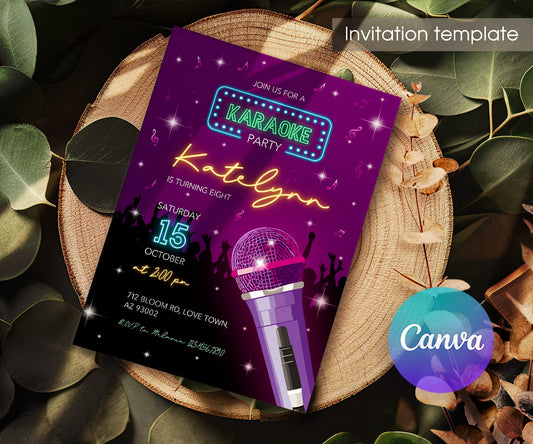 Karaoke Sing Glow customizable invitation template | Share or Print | FF546