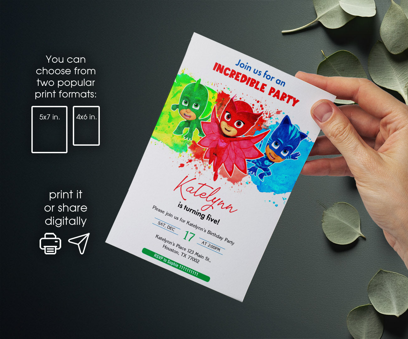 PJ Masks customizable invitation template | Share or Print | XF875